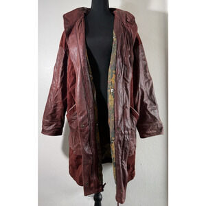 Friitala Leather Coat Brown Solid Long Sleeve Size 10